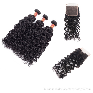 Unprocessed Remy Virgin Mink Peruvian Cuticle Aligned Water Wave Hair Bundles With Lace Front Closure